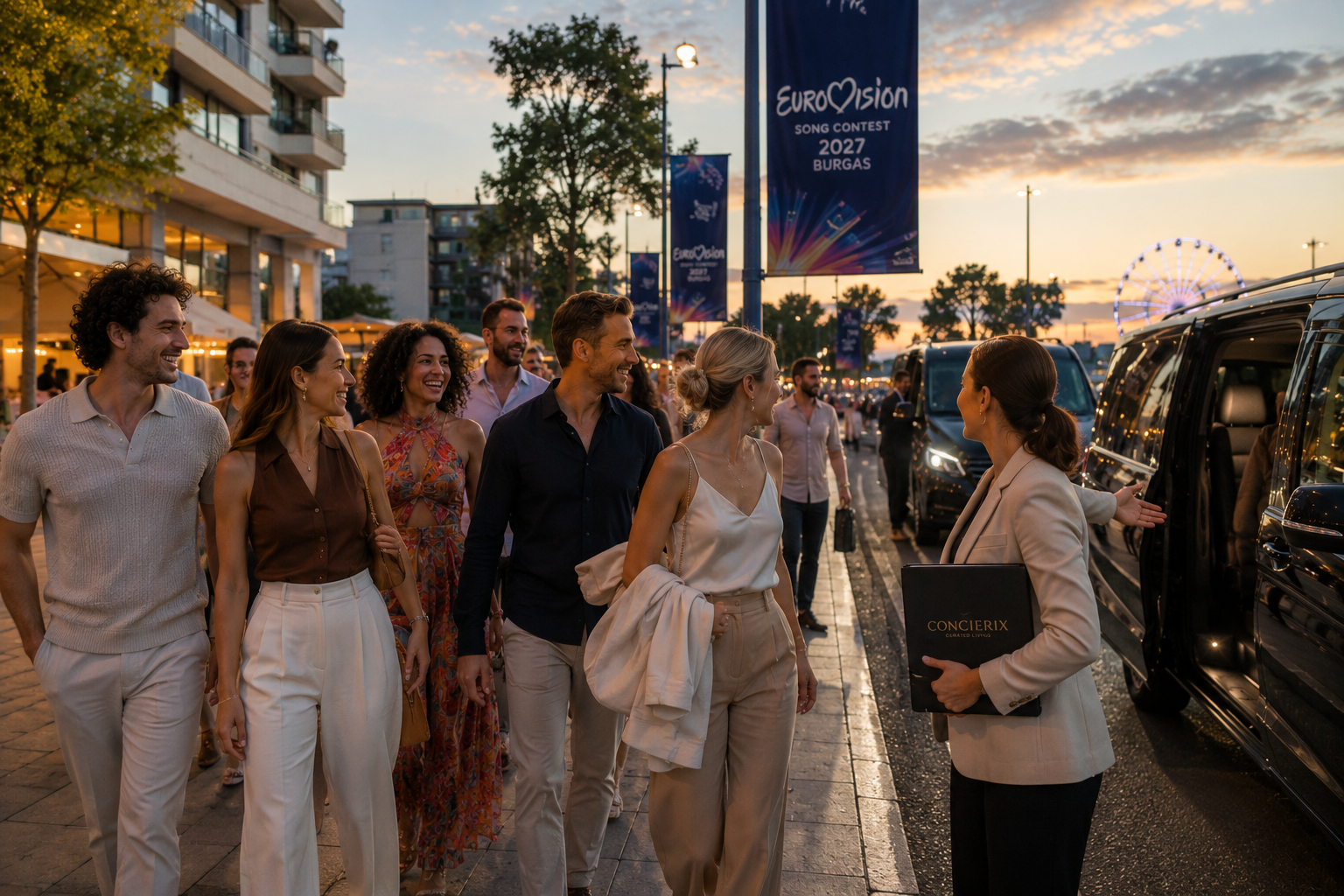 Concierix coordinating transport and local arrangements for a group of international guests during Eurovision 2027 in Burgas
